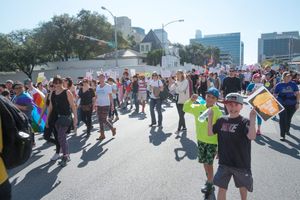 Two young bows in the Women's march crowd